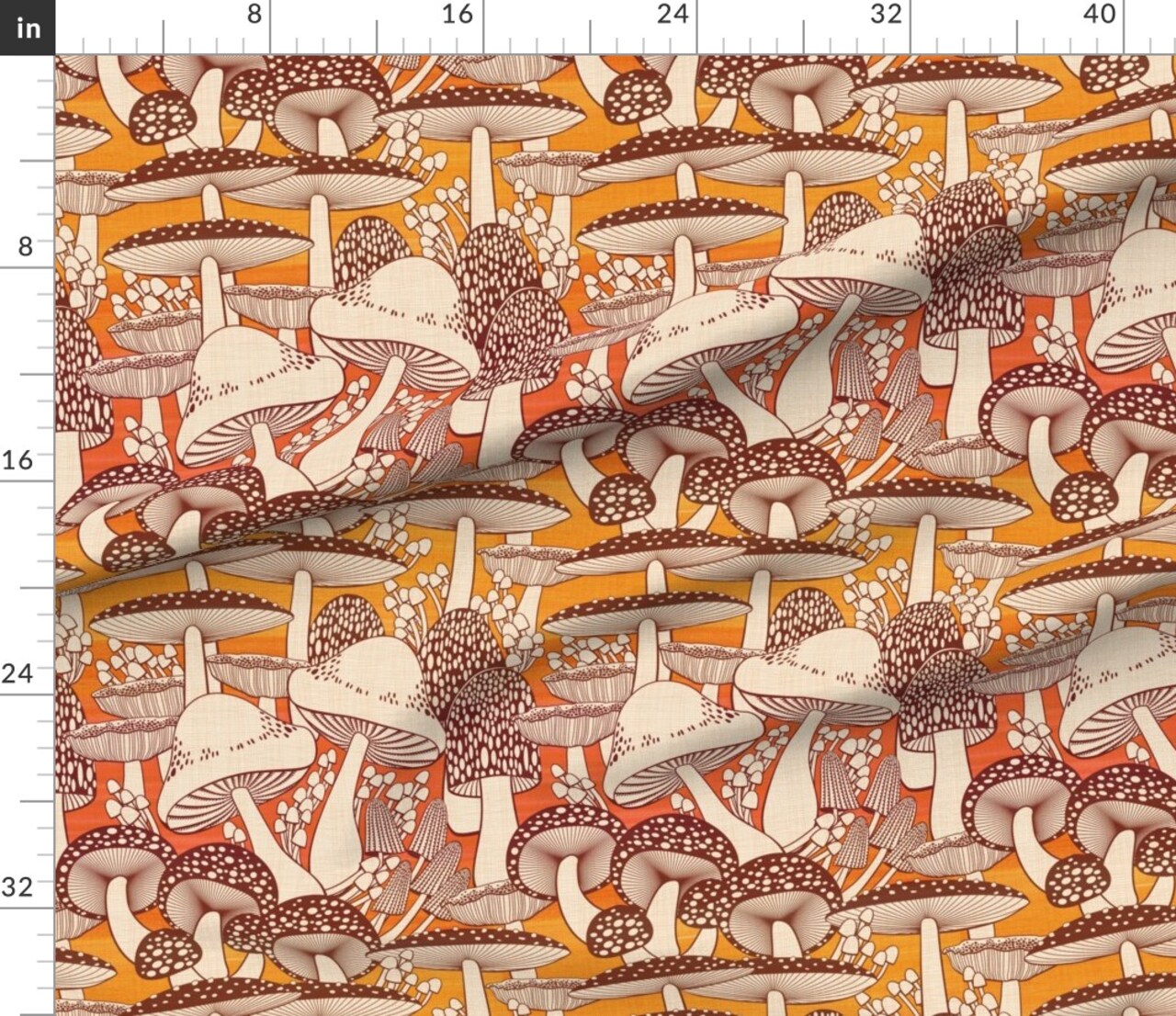 Mushrooms Toadstools 70S Style Retro Seventies Autumn Fall Earth Tones Custom Printed Fabric by Spoonflower Various Fabrics by the Yard or Fat Quarter
